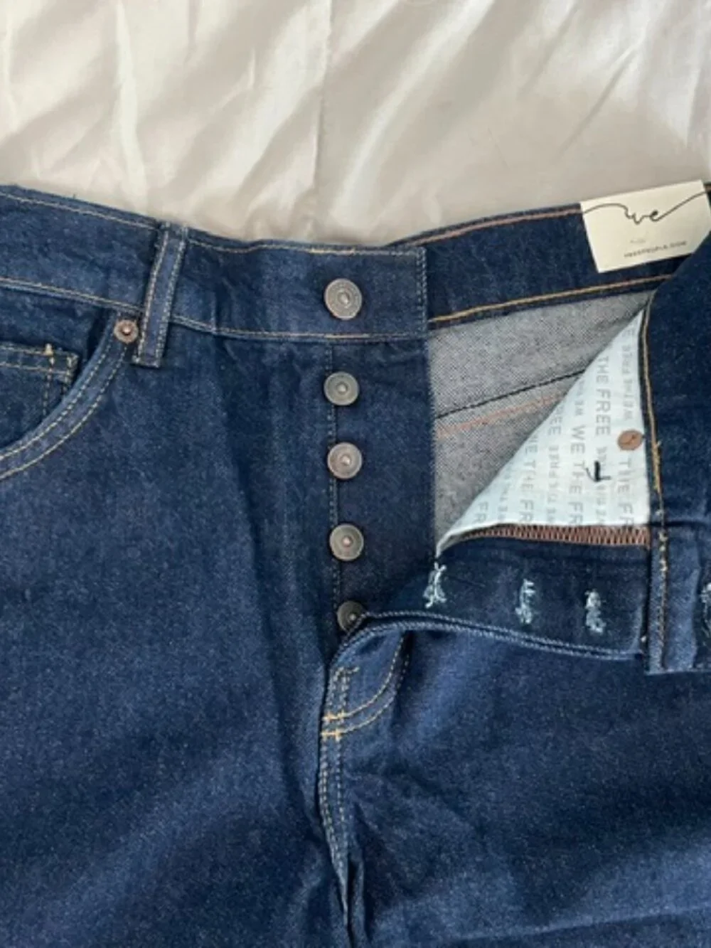 Free People Dark Blue High-Waist Denim Shorts